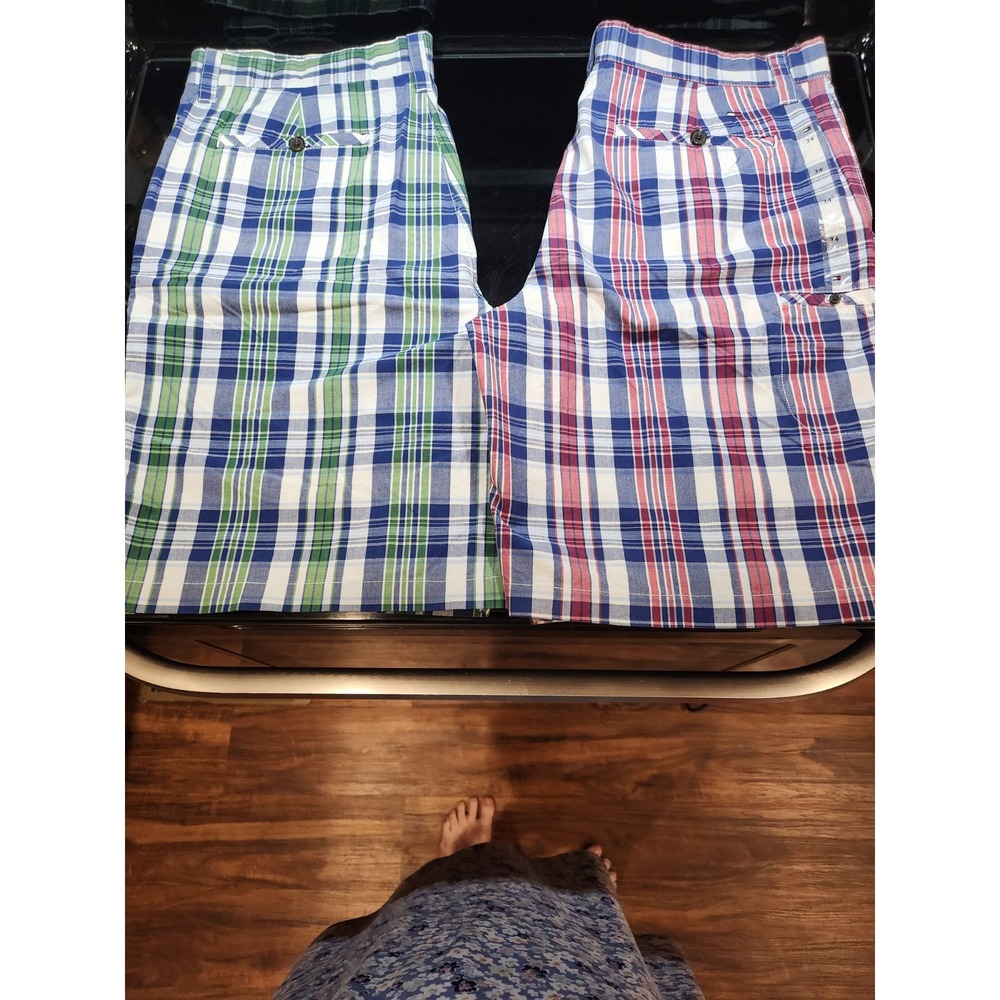 TWO-Tommy Hilfiger~Men's~Plaid~Casual Classic Shorts~100% Cotton~34" & 10" Leg
